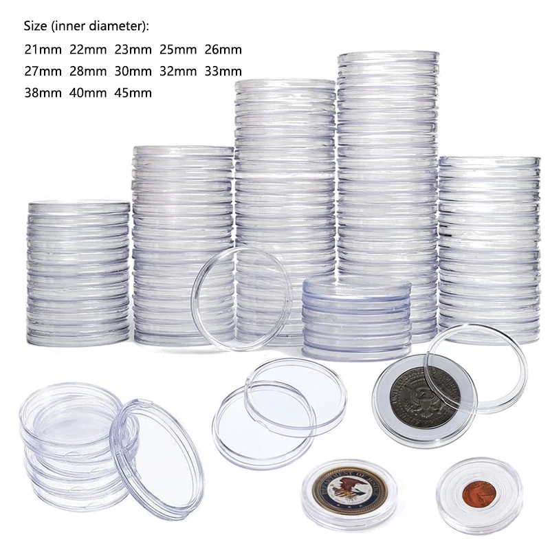 10-50Pcs 21/22/24/25/26/38/40/45mm Transparent Round COINNING Box Capsules Storage Containers Home Supplies