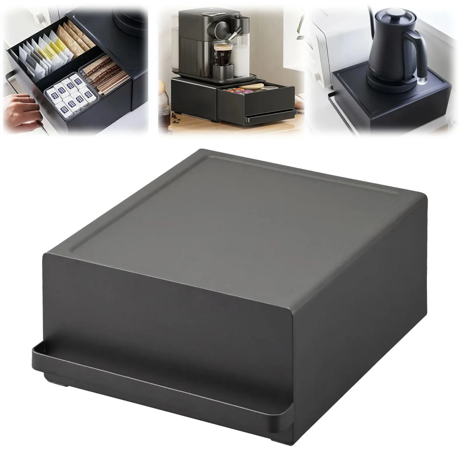 Metal Coffee Machine Stand with Drawer Capsule Storage Box Dust Proof Holder Space Saving Countertop Organizer Home Cafe Kitchen