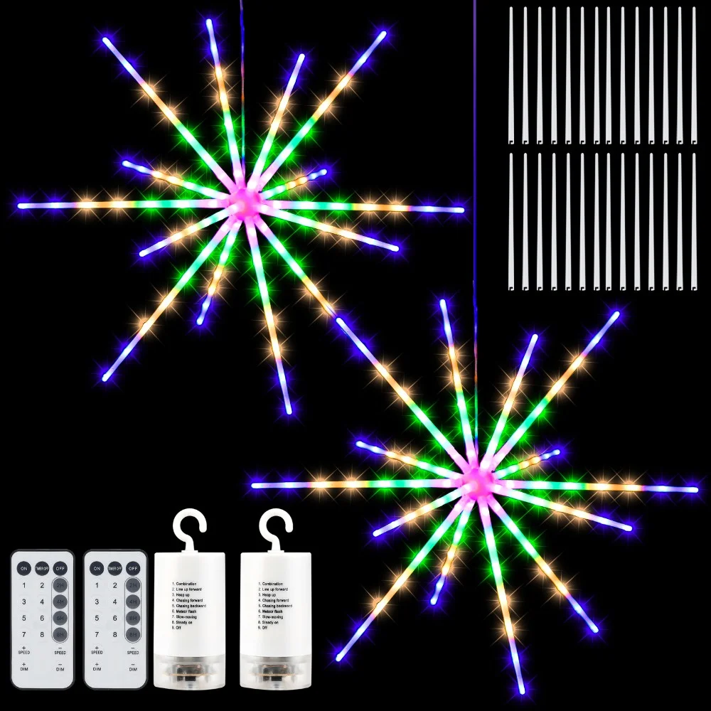 New LED Meteor Shower String Lights Remote 8 Modes Hanging Starburst Firework Lamp Christmas Garland Fairy Lights Festival Decor