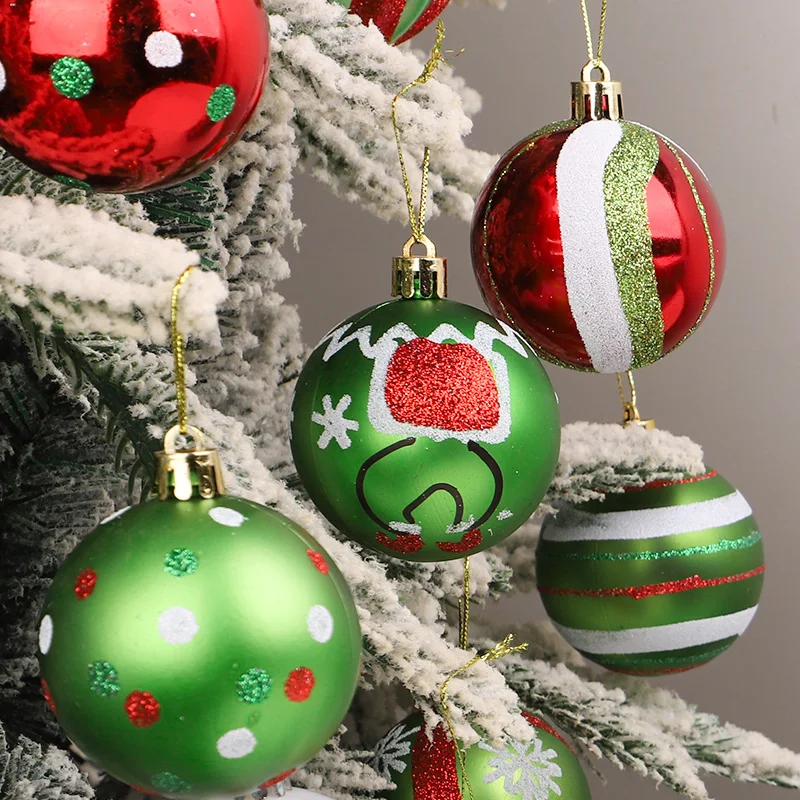 6pcs 6cm Plastic Christmas Balls White Green Red Striped Spotted Painted Pendants Xmas Tree Hanging Decor Holiday Ornament Gifts
