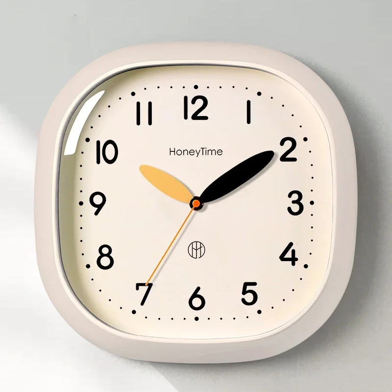 Modern Square Wall Clock Creamy White - Silent Quartz Minimalist Hanging Watch Decor for Home Office  Living Room Holiday Gift