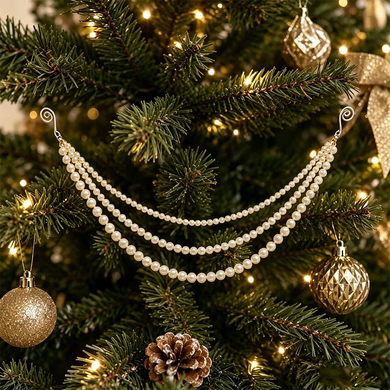 1/2/3 PCS White Pearl Bead Garland With Hooks Hanging Pearl Chain For Christmas Tree Wedding Holiday Party Decorations