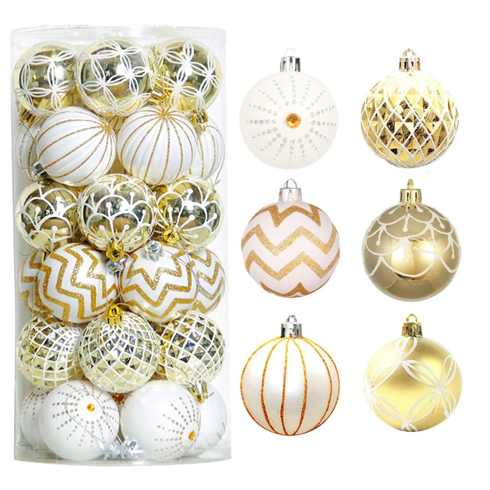 Christmas Ball Ornaments Set Gold White Tree Decoration Festive Holiday Decor Xmas Party Supplies New Year Hanging Balls