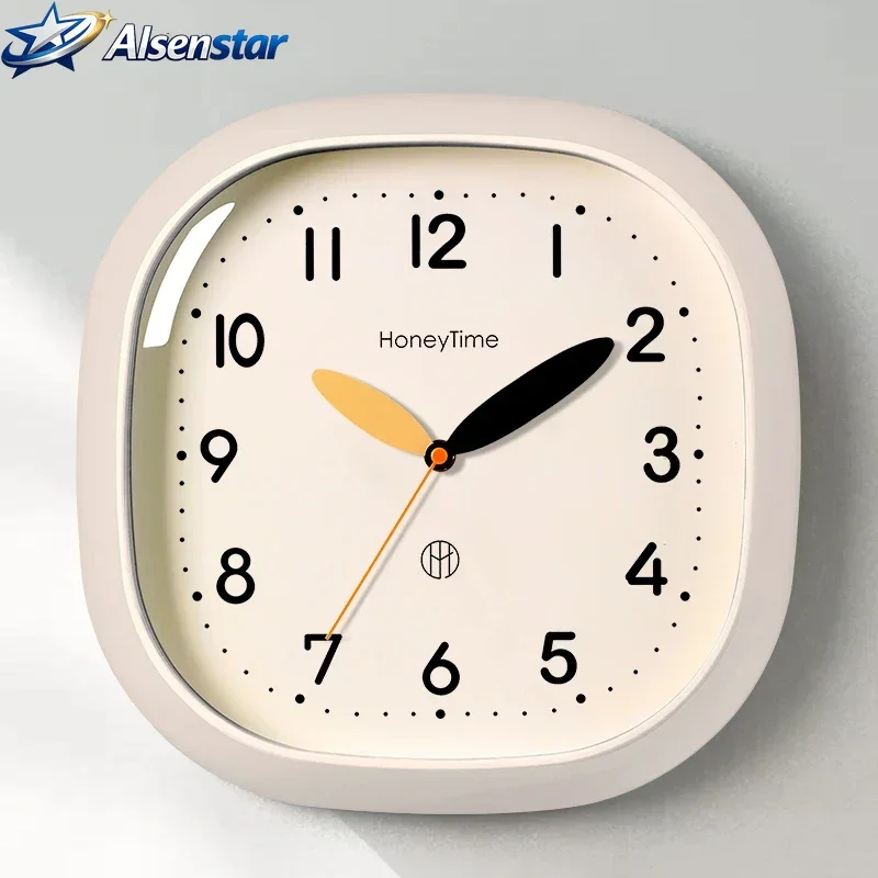 Modern Square Wall Clock Creamy White - Silent Quartz Minimalist Hanging Watch Decor for Home Office  Living Room Holiday Gift