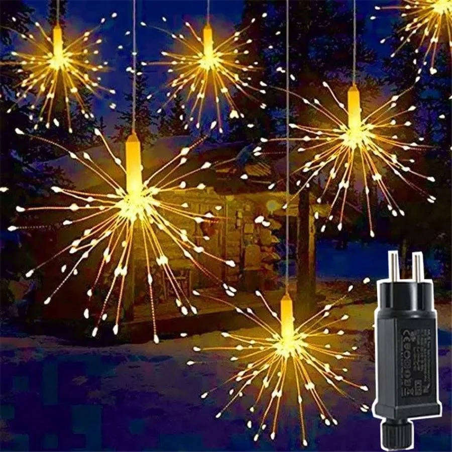 New 5/10 IN 1 EU Plug Hanging Starburst Fairy String Lights Outdoor Party Firework Lamps Christmas Twinkle Garden Lights Garland