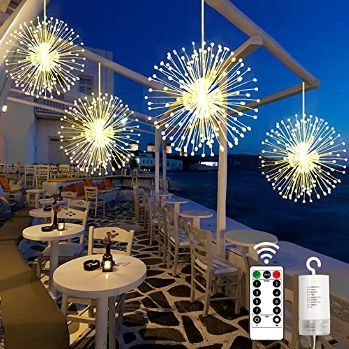 Firework Lights 4Pack Outdoor Hanging Battery Operated 180 LED Explosion Star Copper Wire Fairy Light Christmas Decorations 2024