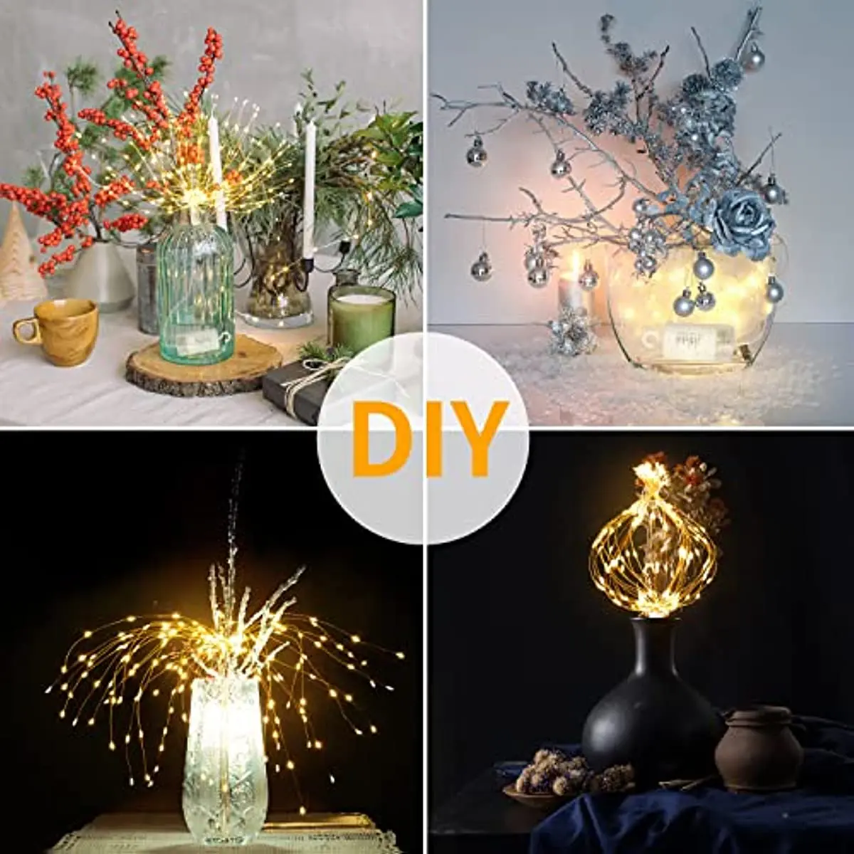 Firework Lights 4Pack Outdoor Hanging Battery Operated 180 LED Explosion Star Copper Wire Fairy Light Christmas Decorations 2024