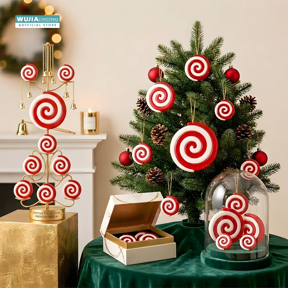 30pcs New Style Christmas Candy Cane Red White Lollipop Xmas Tree Hanging Ornaments Holiday Decor Party Navidad Gifts 25/35/45mm
