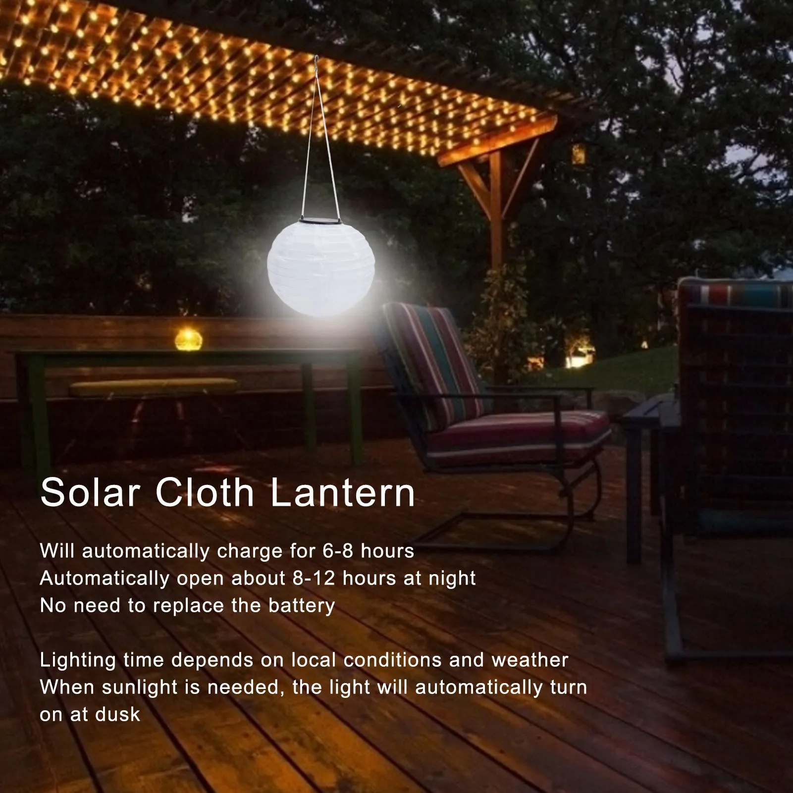 D9 20cm Sola rGarden Light Waterproof Led Solar Cloth Chinese Lantern Outdoor Wedding Party Garden Hanging Hook Lamp White Light