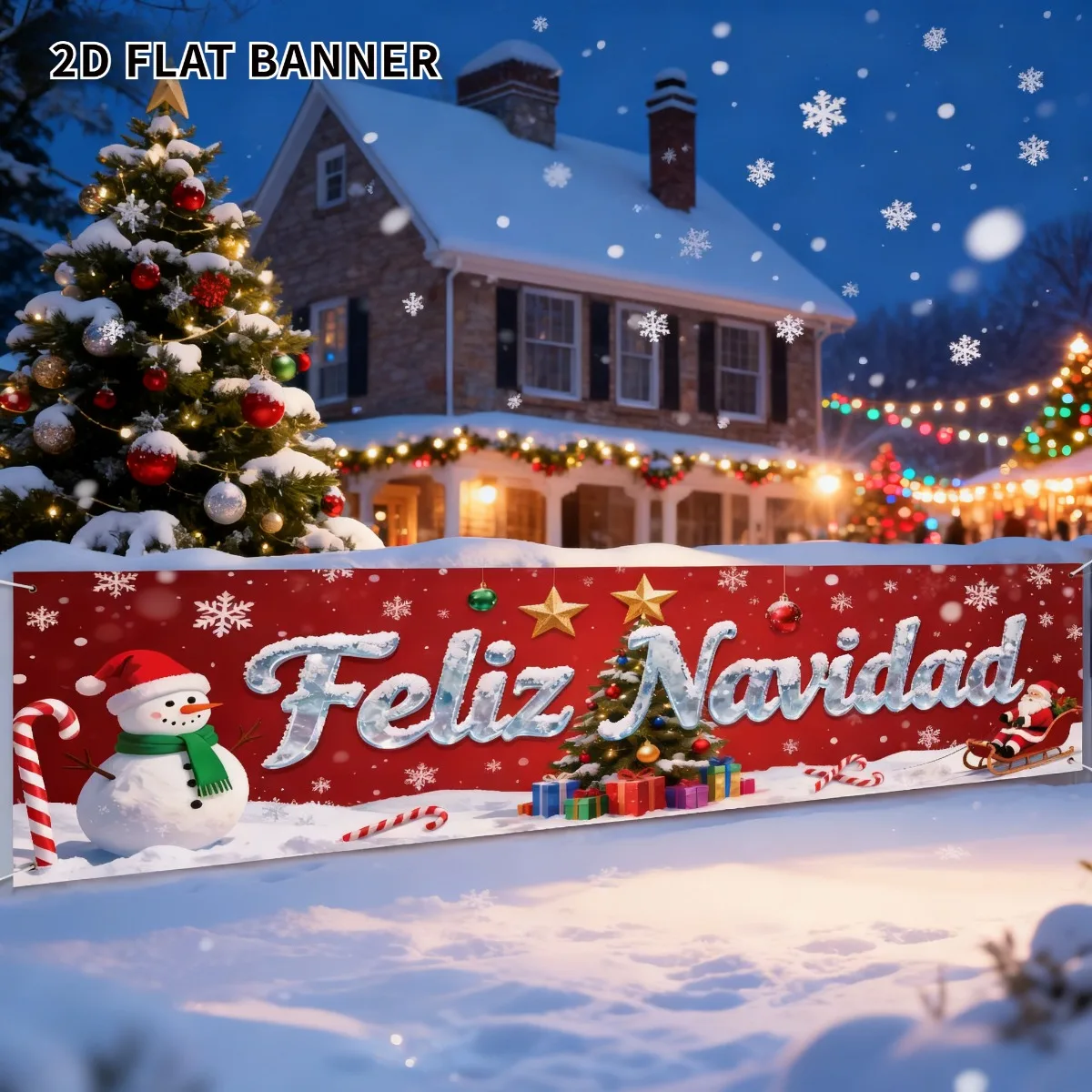 2D FLAT 1 pc Spanish Christmas Hanging Ornaments Banner 