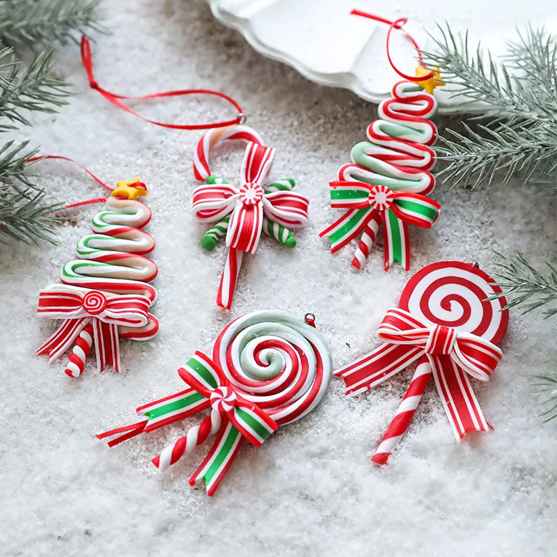 Christmas Candy Ornaments - Red/White/Green Soft Resin Lollipop Hanging Decor for Holiday Tre