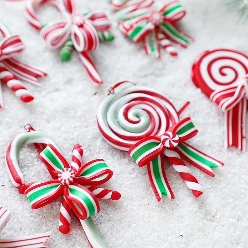 Christmas Candy Ornaments - Red/White/Green Soft Resin Lollipop Hanging Decor for Holiday Tre