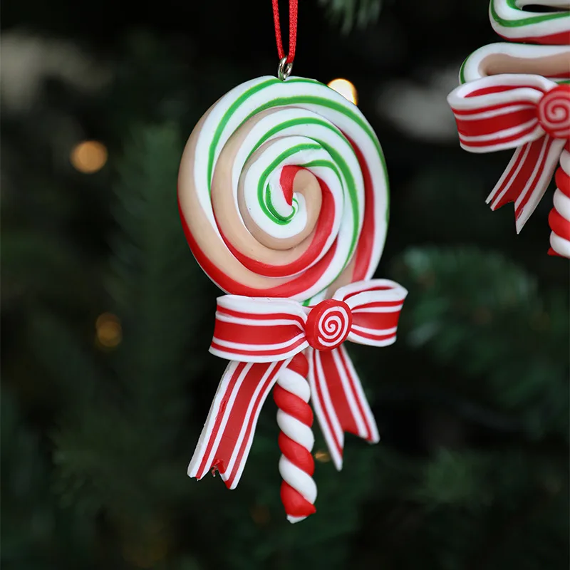 Christmas Candy Ornaments - Red/White/Green Soft Resin Lollipop Hanging Decor for Holiday Tre