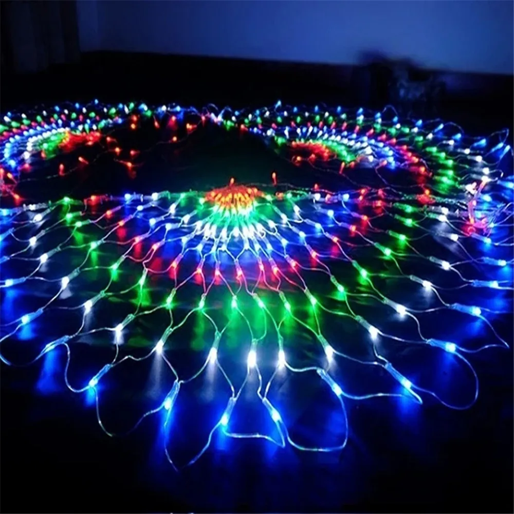 Outdoor Peacock Mesh Lights 8 Modes Waterproof Hanging Fairy Window Decoration Christmas Net Lights for Wedding,Party,Patio