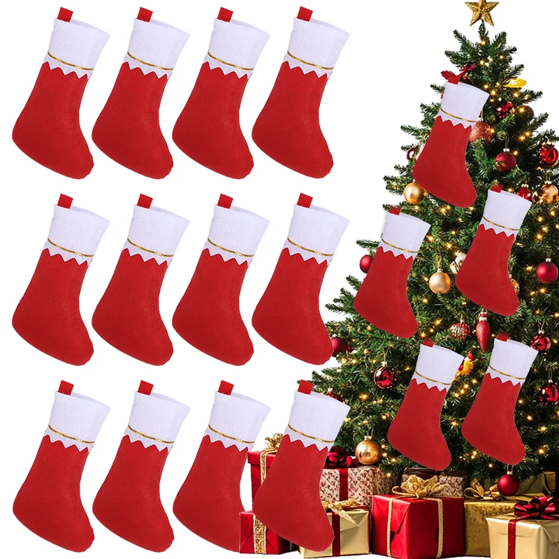 1/3/6pcs Red White Christmas Stockings Merry Christmas Gift Packaging Supplies Xmas Tree Home Winter Holiday Hanging Decoration
