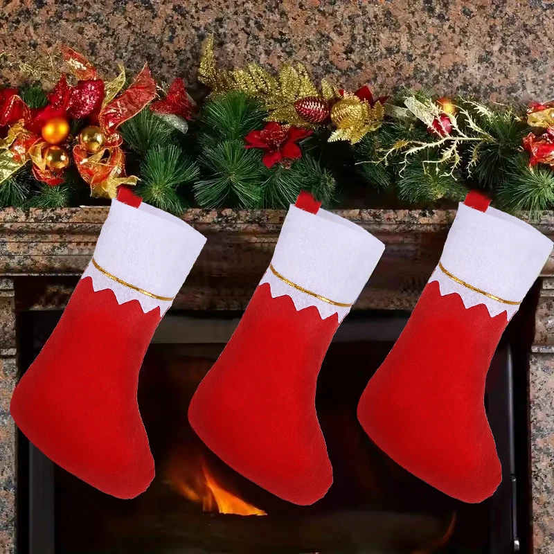 1/3/6pcs Red White Christmas Stockings Merry Christmas Gift Packaging Supplies Xmas Tree Home Winter Holiday Hanging Decoration