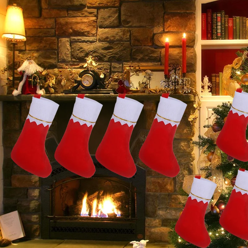 1/3/6pcs Red White Christmas Stockings Merry Christmas Gift Packaging Supplies Xmas Tree Home Winter Holiday Hanging Decoration
