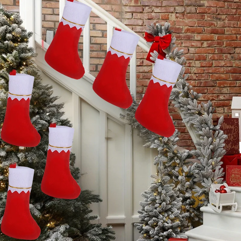 1/3/6pcs Red White Christmas Stockings Merry Christmas Gift Packaging Supplies Xmas Tree Home Winter Holiday Hanging Decoration