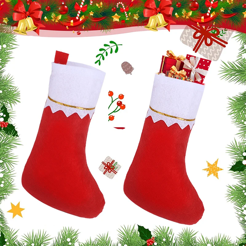 1/3/6pcs Red White Christmas Stockings Merry Christmas Gift Packaging Supplies Xmas Tree Home Winter Holiday Hanging Decoration