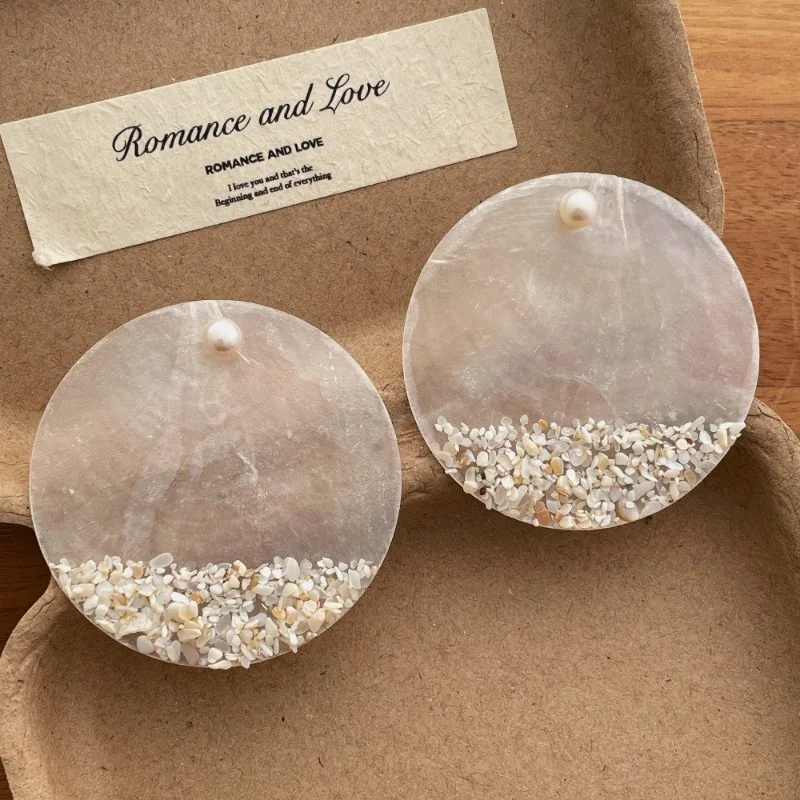 Minar Temperament Green White Color Round Natural Shell Hanging Dangle Earrings for Women Girls Holiday Beach Jewelry Wholesale