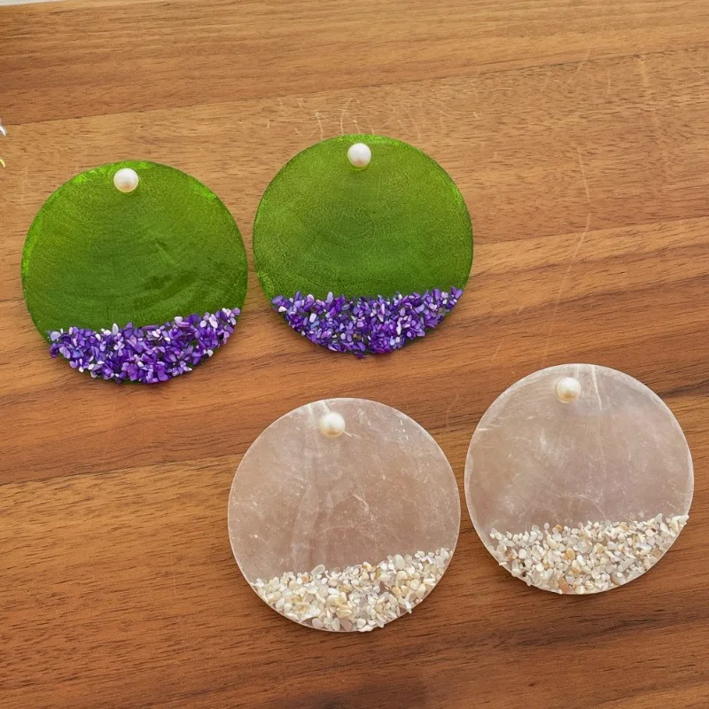 Minar Temperament Green White Color Round Natural Shell Hanging Dangle Earrings for Women Girls Holiday Beach Jewelry Wholesale