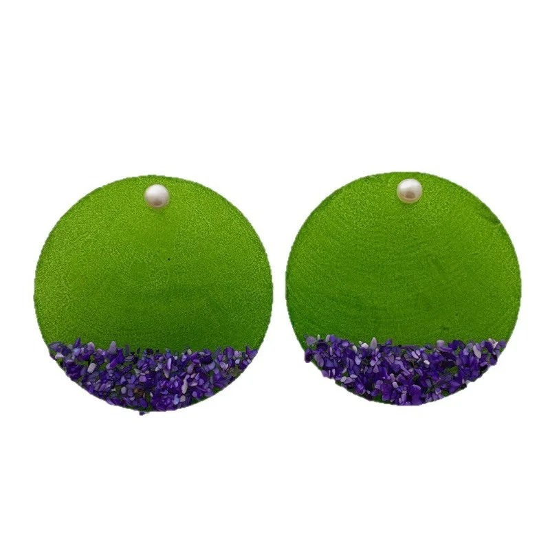 Minar Temperament Green White Color Round Natural Shell Hanging Dangle Earrings for Women Girls Holiday Beach Jewelry Wholesale