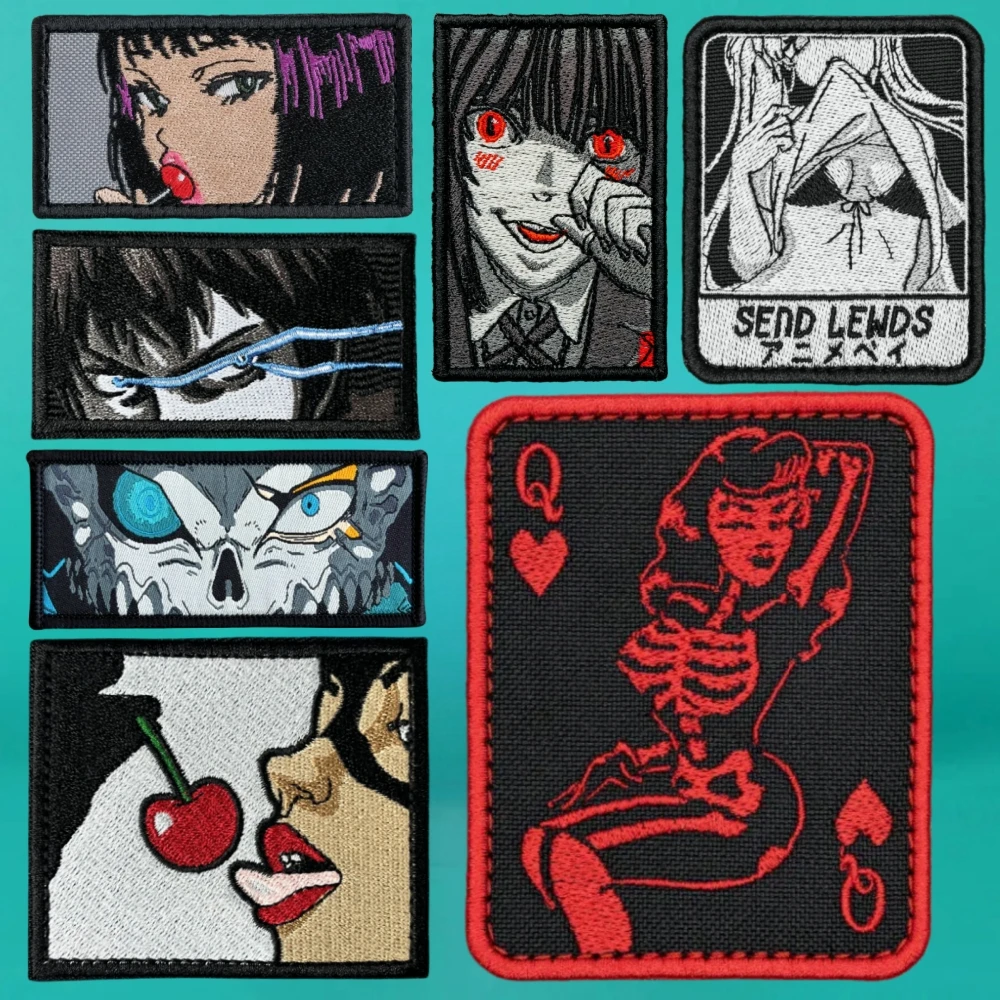 Character Eyes Morale Badge Japanese Anime Patches for Clothing Hook and Loop Queen Embroidery Tactical Backpack Cartoon Sticker