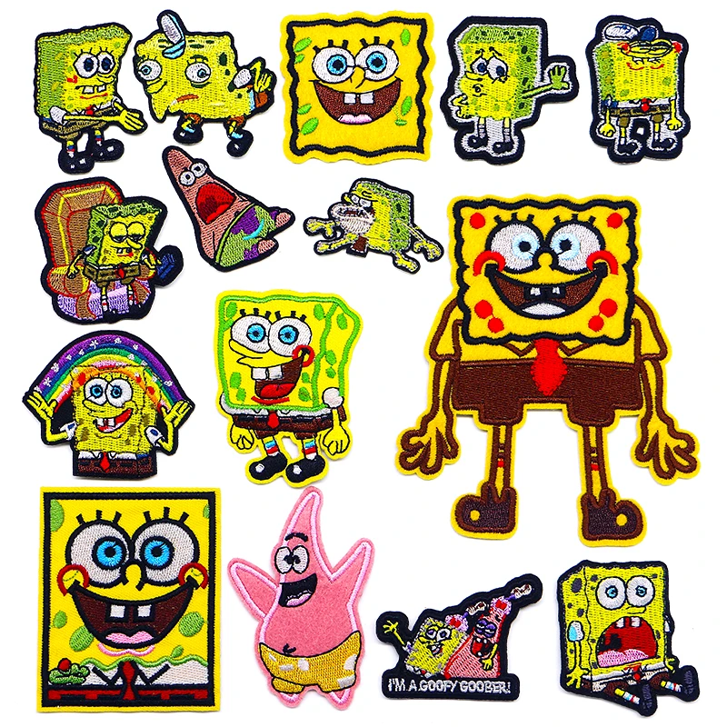 Potdemiel SpongeBob SquarePants Patrick Star Icon Embroidery Applique Patches For Clothing DIY Iron on Patch on the stickers