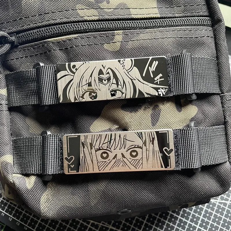 Two-dimensional Anime Girl Eyes Metal Patch Black And White Long Outdoor Tactical Badge For Clothing Backpack DIY Decals