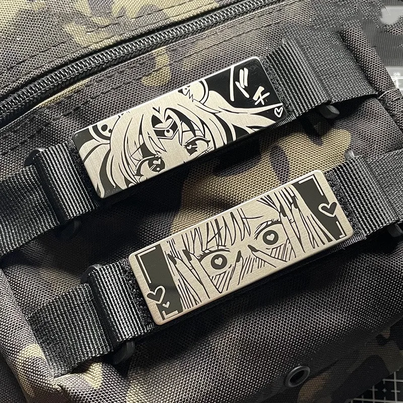 Two-dimensional Anime Girl Eyes Metal Patch Black And White Long Outdoor Tactical Badge For Clothing Backpack DIY Decals