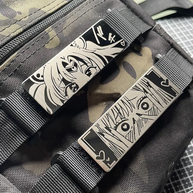 Two-dimensional Anime Girl Eyes Metal Patch Black And White Long Outdoor Tactical Badge For Clothing Backpack DIY Decals