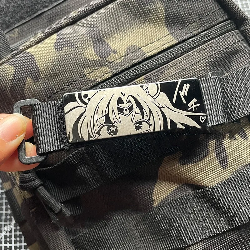 Two-dimensional Anime Girl Eyes Metal Patch Black And White Long Outdoor Tactical Badge For Clothing Backpack DIY Decals