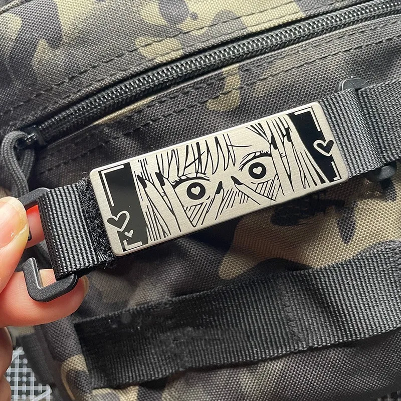 Two-dimensional Anime Girl Eyes Metal Patch Black And White Long Outdoor Tactical Badge For Clothing Backpack DIY Decals