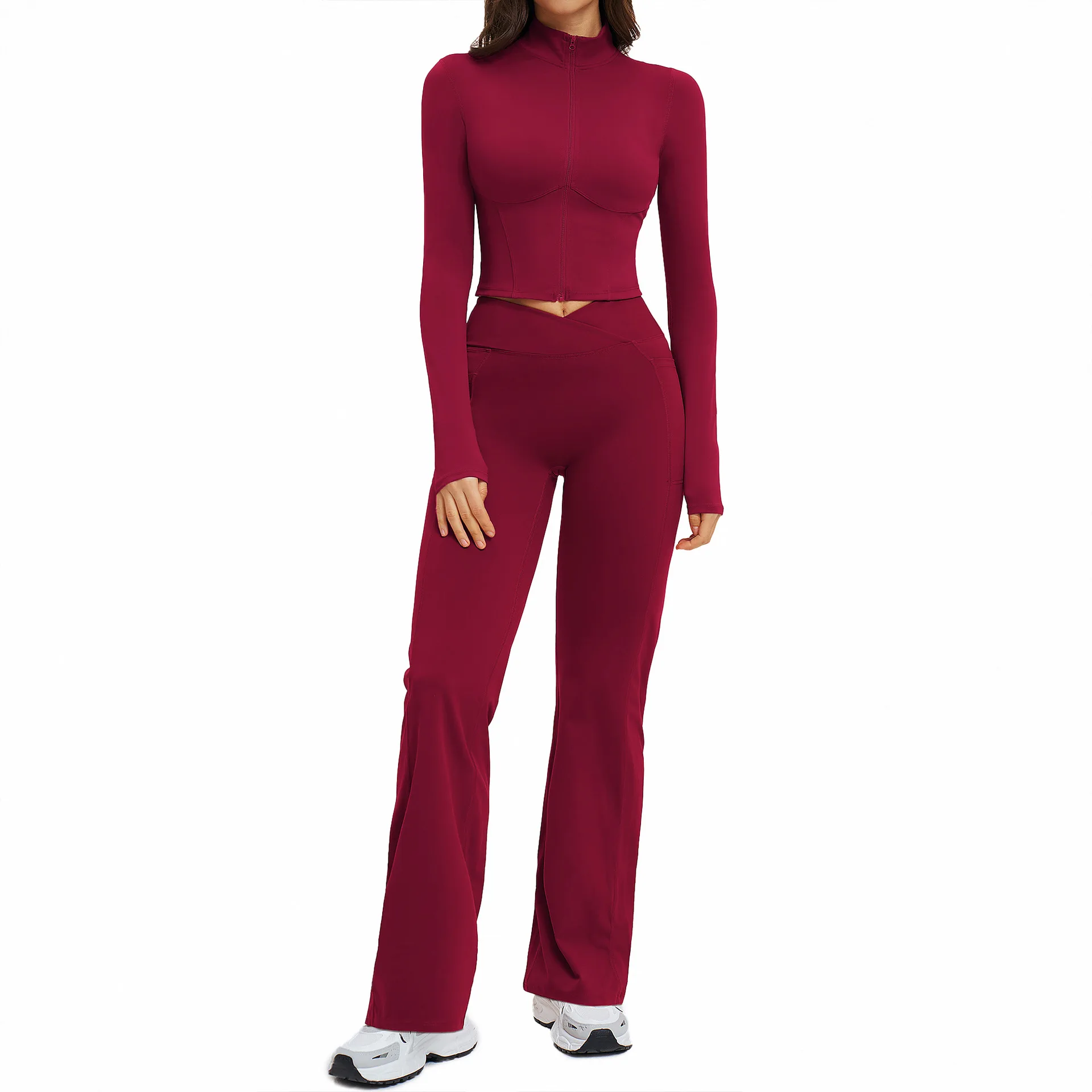 Maxdutti Sports And Fitness Clothing, Women's Nude Zipper Casual Set, Outdoor Fitness Running Sports Set New Two Piece Set