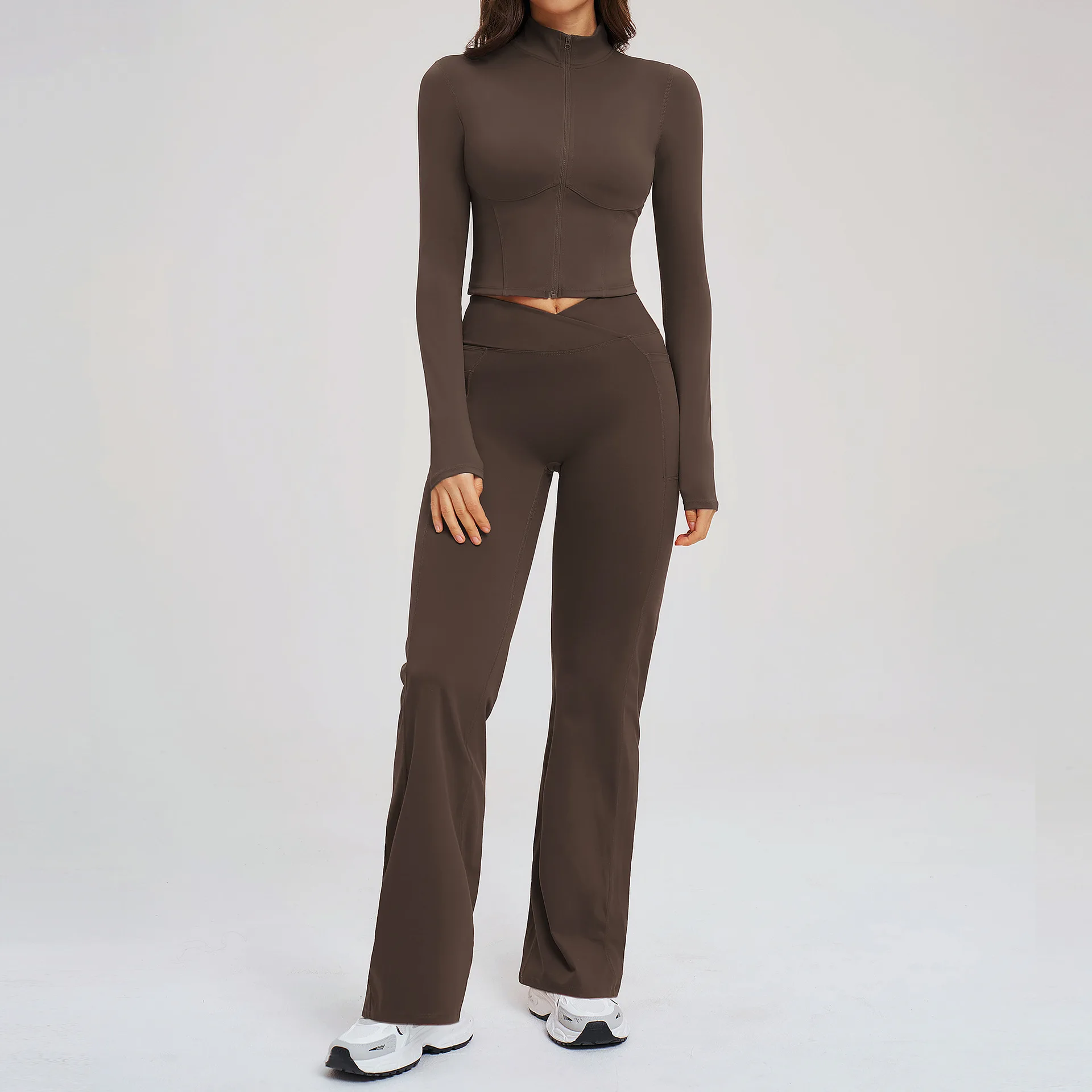 Maxdutti Sports And Fitness Clothing, Women's Nude Zipper Casual Set, Outdoor Fitness Running Sports Set New Two Piece Set