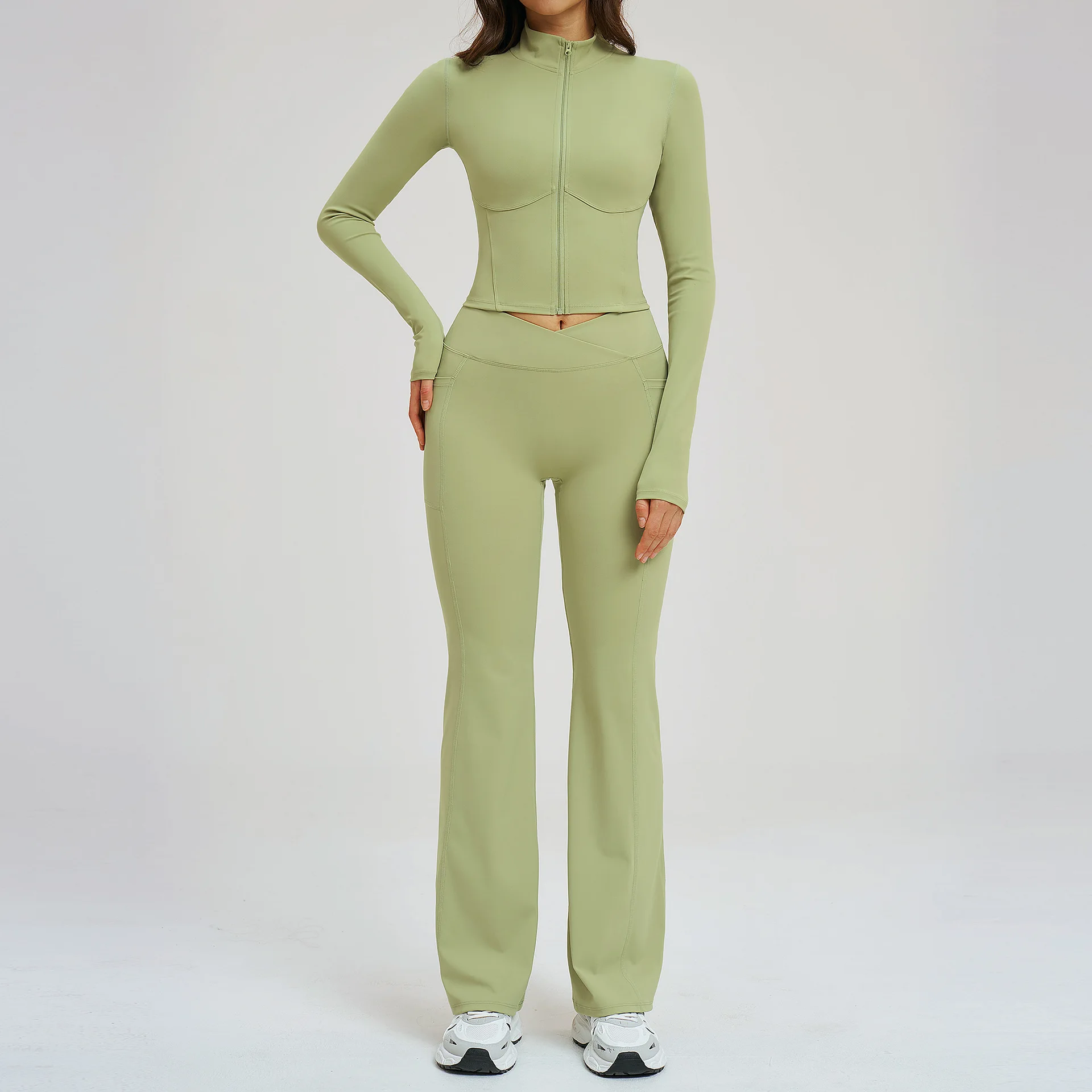 Maxdutti Sports And Fitness Clothing, Women's Nude Zipper Casual Set, Outdoor Fitness Running Sports Set New Two Piece Set