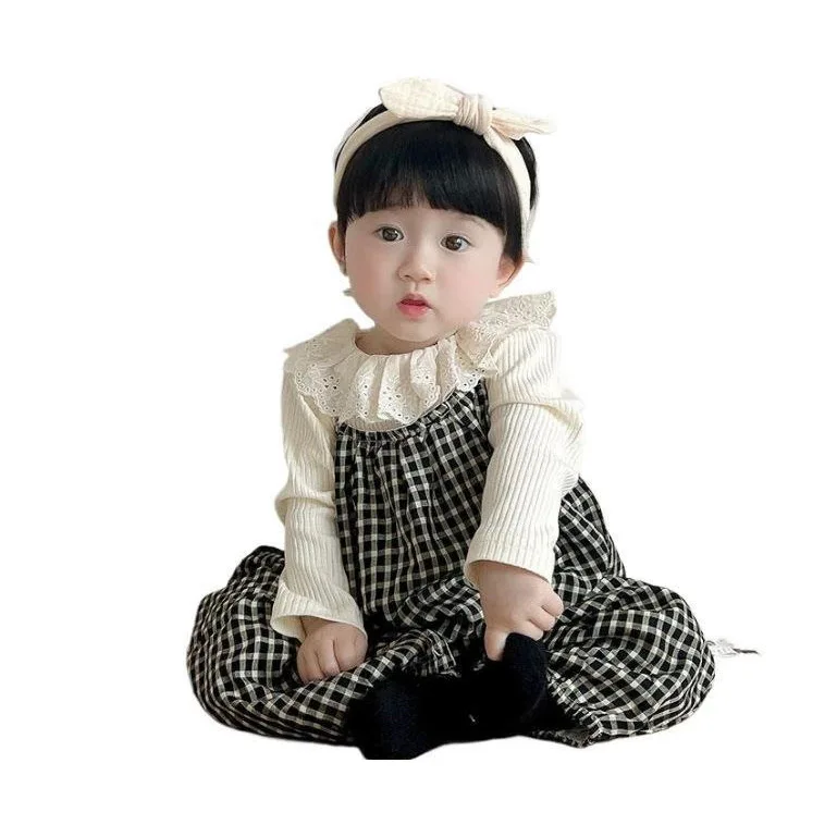 Baby Set Plaid Overalls Baby Girl Two Piece Set Bodysuit Kids Korean Style New Clothing Outdoor Romper