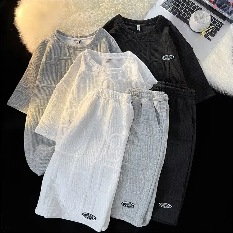 Tracksuit Men's Fashion 3D Letter Printed Short Sleeved Shorts Two-piece Set Outdoor Sports Breathable T-shirt Set Men Clothing