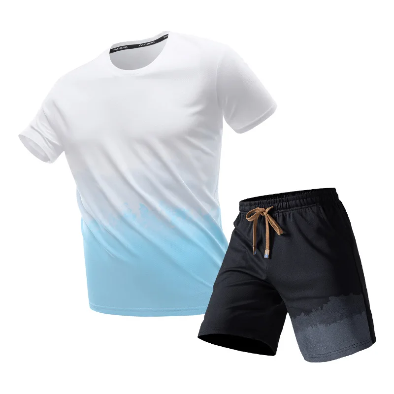 Summer Men T-Shirts Sets Outdoor Run Fitness Clothing Fashion Sports Short Sleeve Top Shorts Suit Daily Leisure Two-Piece Outfit