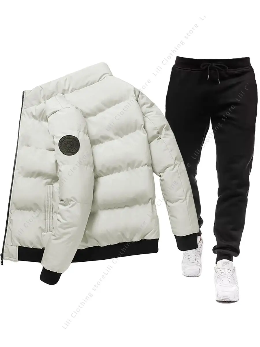 Men's Down Jacket Set Winter Jacket+Pants Two Piece Thick Warm Blank Basic Fashion Clothing Man Winter Parkas Men Puffer Jackets