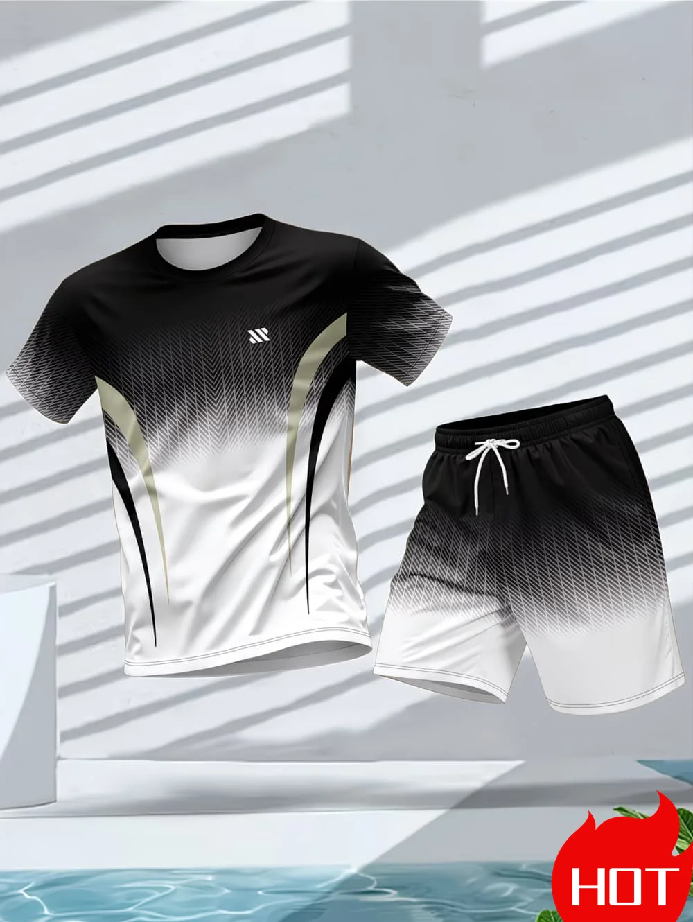Summer Men's Casual Sports two-Piece Fashion Gradient Printed Short Sleeved T-shirt+Shorts Outdoor Casual Running Men Clothing