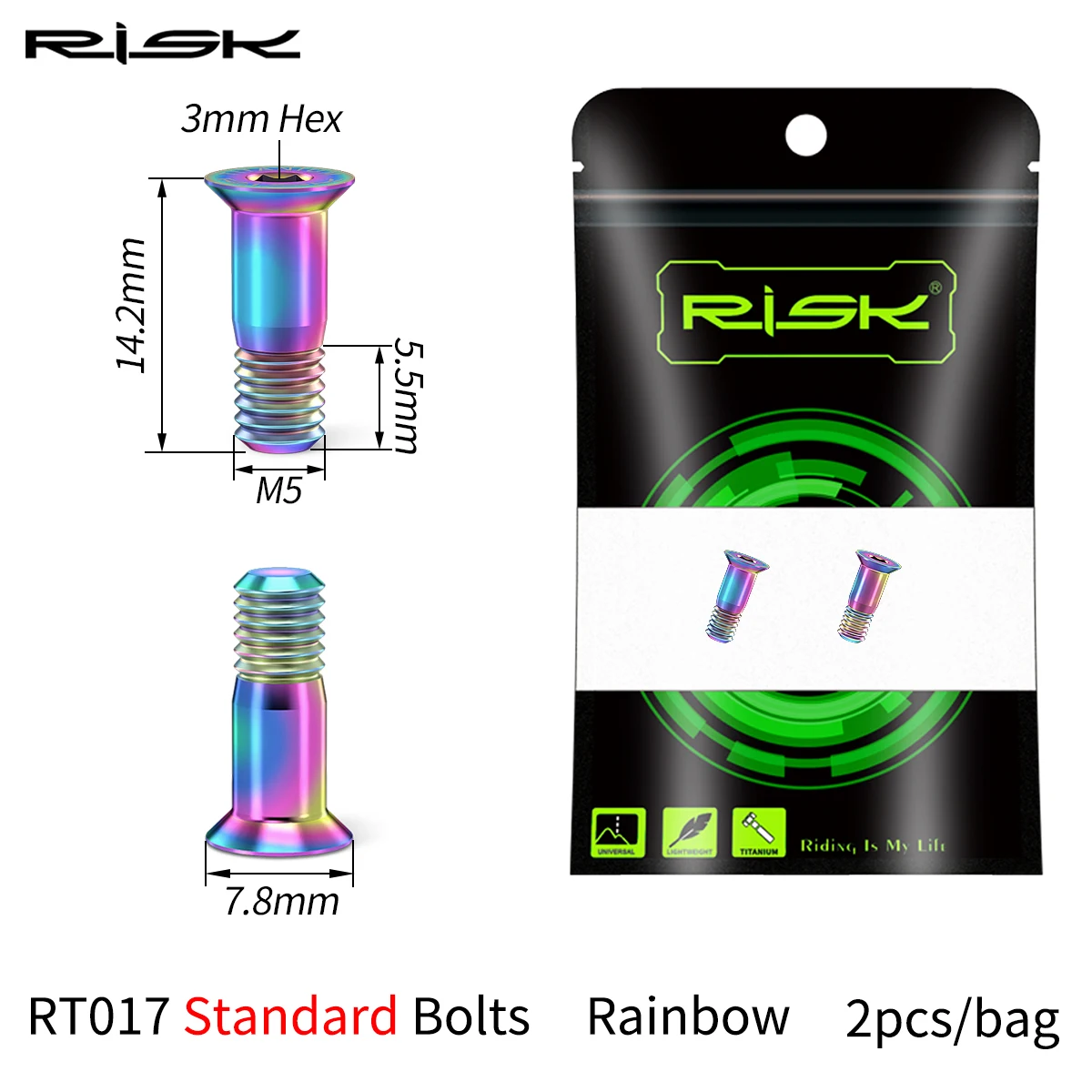 RISK MTB Road Bike Rear Derailleur Jockey Wheel Screws,Titanium Alloy Bicycle Pulley Guide Wheel Fixing Bolts,2pcs M5*14.2mm