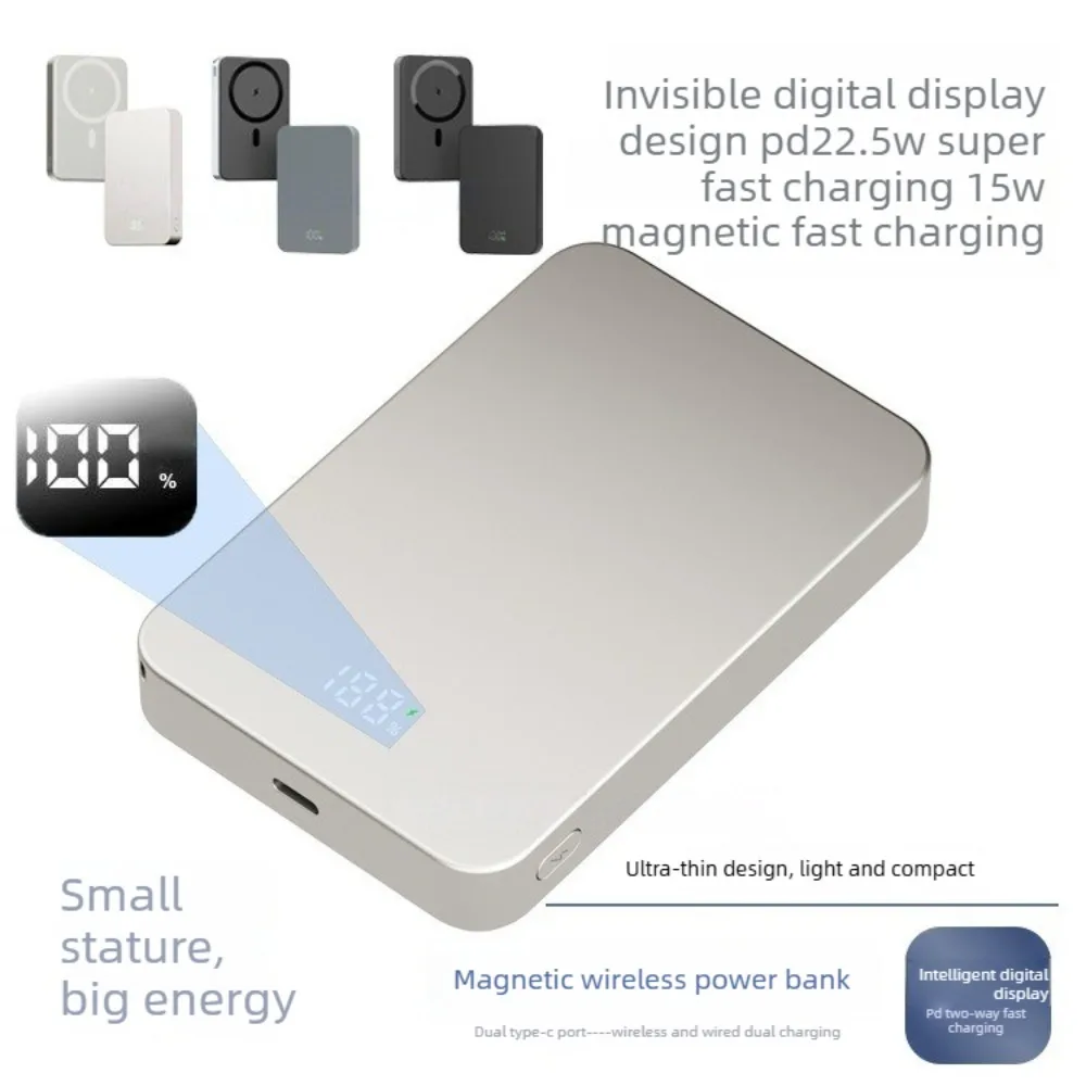 10000mAh Magnetic Wireless Power Bank Thin Fast Charging Portable LED Display USB C Battery for Samsung Xiaomi Android PowerBank