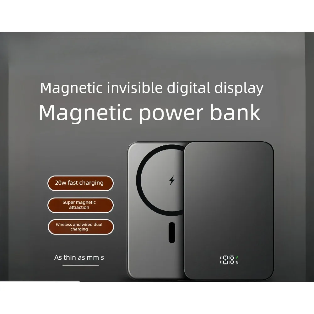 10000mAh Magnetic Wireless Power Bank Thin Fast Charging Portable LED Display USB C Battery for Samsung Xiaomi Android PowerBank