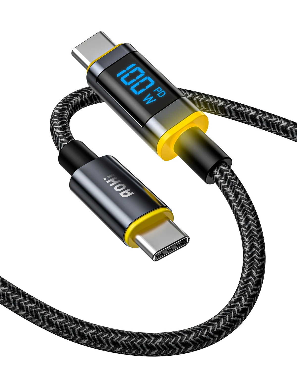 AOHI Magline+140W Nylon USB C to USB C LED Digital Display Cable 4ft