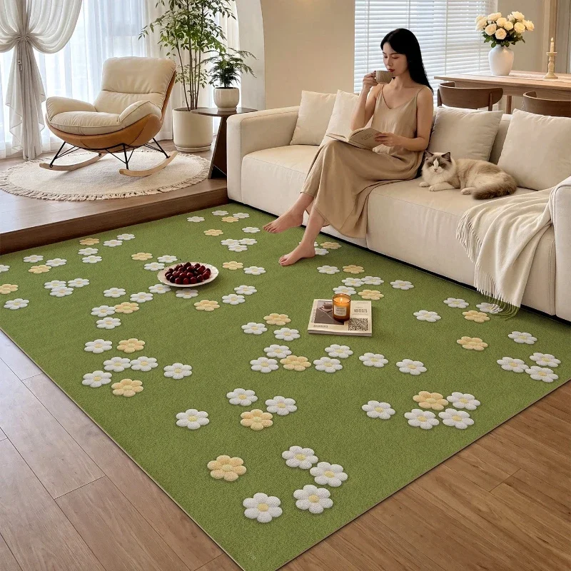 Large Area Bedroom Decor Green Carpet Flower Pattern Carpets for Living Room Thick Plush Lounge Floor Mat Fluffy Soft Study Rug