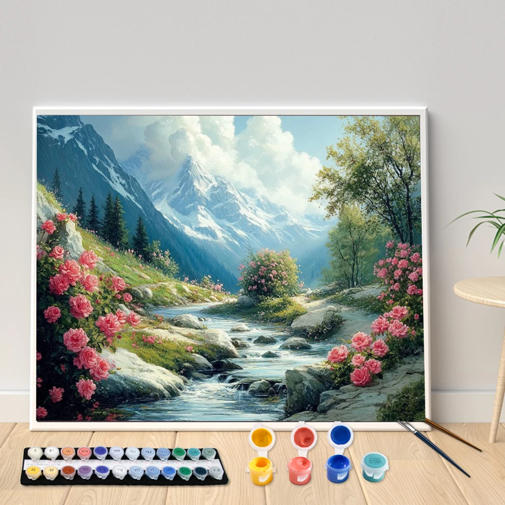 Digital Acrylic Painting Kit DIY Stream and Rose Hand Art Canvas Hand Painted Home Decor Personalized Surprise Gift