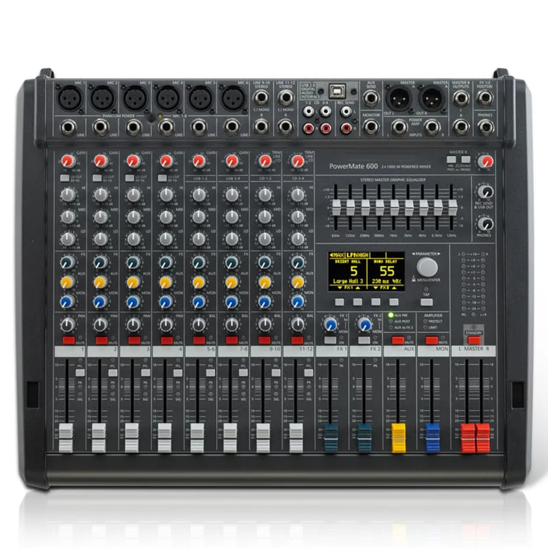 1:1 Powermate PM600-3 Power Audio Mixer Console 2*1000W 4Ω Professional Powered Mixing 6+2Channel for Dj Professional Stage