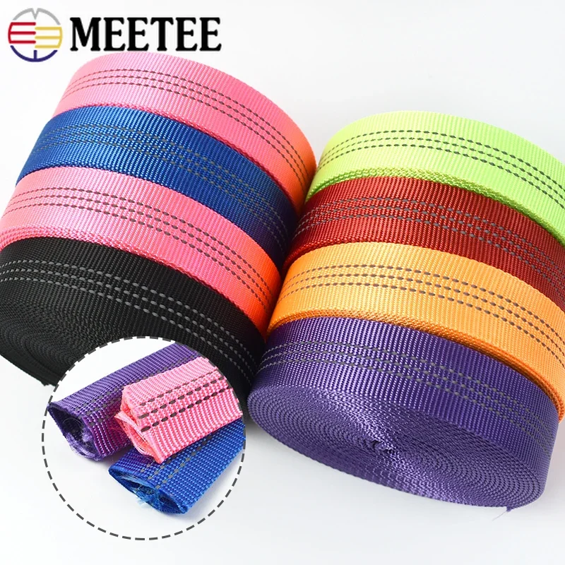 10/20/40M Meetee 25mm Nylon Tubular Webbing Tapes Double-layer Reflective Band for Sewing Bag Strap Dog Leash Accessories