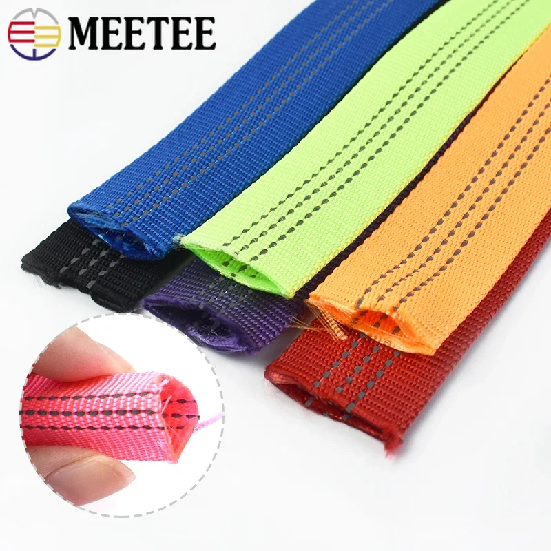 10/20/40M Meetee 25mm Nylon Tubular Webbing Tapes Double-layer Reflective Band for Sewing Bag Strap Dog Leash Accessories